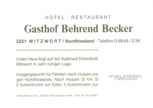 AK / Ansichtskarte  Witzwort_Adolfskoog Hotel Restaurant Becker ADAC-Hotel 