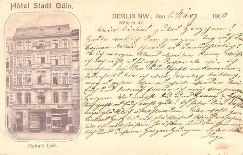 AK / Ansichtskarte 73849432 Berlin Hotel Stadt Coeln Deutsche Reichspost Berlin