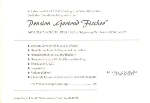 AK / Ansichtskarte  Bollensen_Solling Pension Fischer Garten Panorama Bollensen_Solling