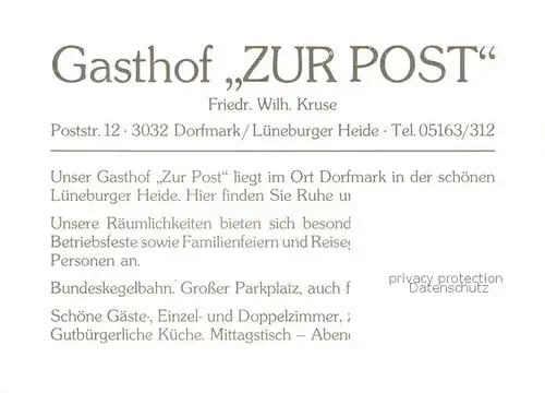 AK / Ansichtskarte 73849446 Dorfmark_Bad_Fallingbostel Gasthof Zur Post 