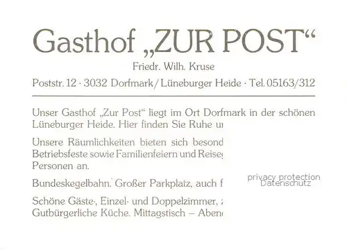 AK / Ansichtskarte  Dorfmark_Bad_Fallingbostel Gasthof Zur Post 