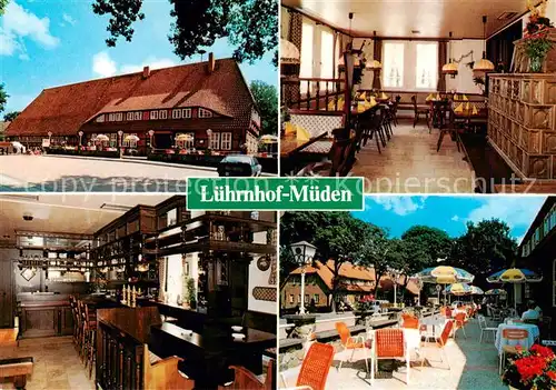 AK / Ansichtskarte 73849448 Mueden_oertze Altes Gasthaus Luehrnhof Gastraum Terrasse Mueden oertze