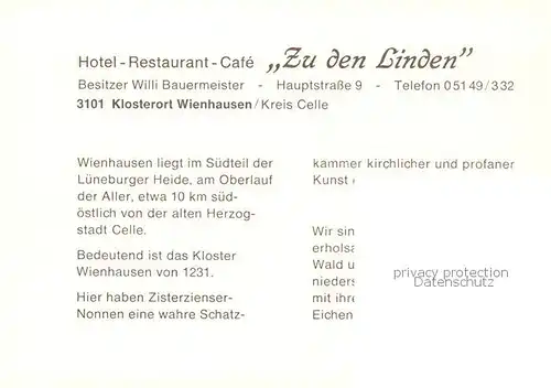 AK / Ansichtskarte 73849458 Wienhausen Hotel Restaurant Café Zu den Linden Wienhausen