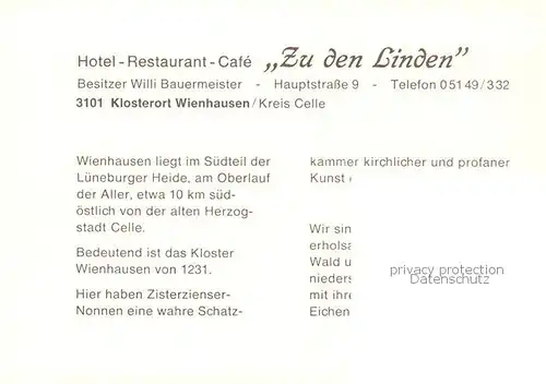 AK / Ansichtskarte  Wienhausen Hotel Restaurant Café Zu den Linden Wienhausen