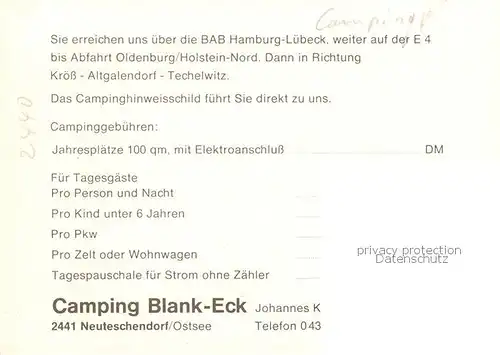 AK / Ansichtskarte  Neuteschendorf Campingplatz Blank-Eck an der Ostsee Neuteschendorf