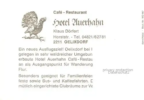 AK / Ansichtskarte 73849509 Oelixdorf Hotel Restaurant Auerhahn Viehweide Oelixdorf