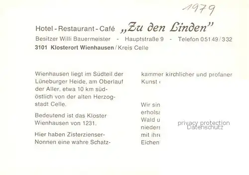 AK / Ansichtskarte 73849522 Wienhausen Hotel Restaurant Café Zu den Linden Wienhausen