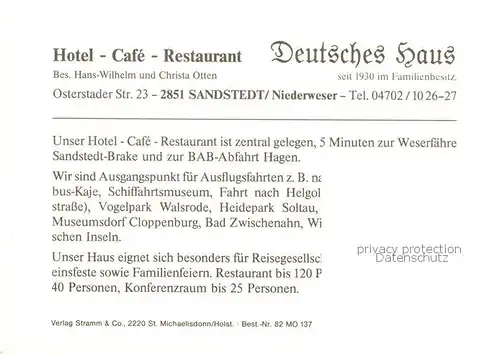 AK / Ansichtskarte 73849533 Sandstedt Hotel Restaurant Deutsches Haus Sandstedt