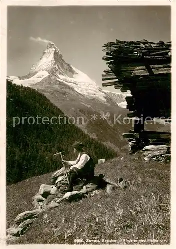 AK / Ansichtskarte  Zermatt_VS Speicher in Findelen und Matterhorn Zermatt_VS