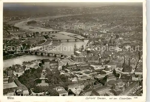 AK / Ansichtskarte  Dresden_Elbe Fliegeraufnahme mit den Elbebruecken 