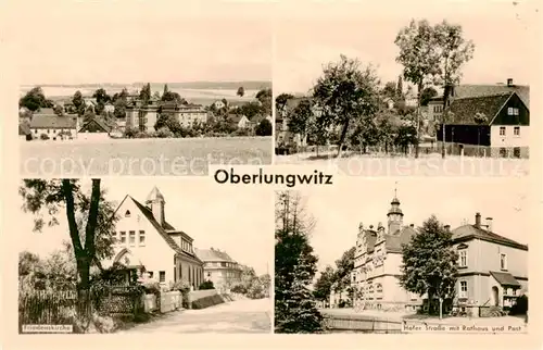 AK / Ansichtskarte 73849951 Oberlungwitz Panorama Friedenskirche Hofer Strasse mit Rathaus und Post Oberlungwitz