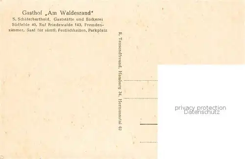 AK / Ansichtskarte 73849965 Suedfelde_Minden_Westfalen Gasthof Am Waldesrand Gastraum Sparkasse Waldweg Suedfelde_Minden_Westfalen