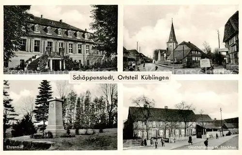 AK / Ansichtskarte  Kueblingen_Schoeppenstedt Rittergut Kirche Ehrenmal Geschaeftshaus W. Steckhan Kueblingen_Schoeppenstedt