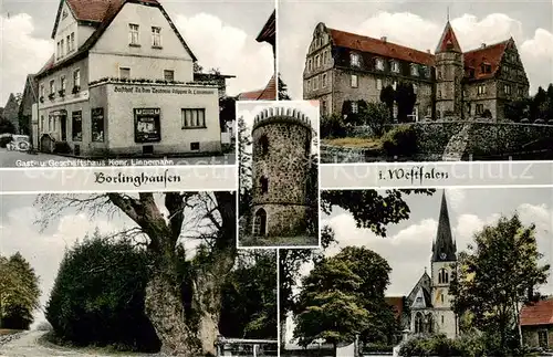 AK / Ansichtskarte  Borlinghausen_Willebadessen Gast- und Geschaeftshaus Linnemann Schloss Kirche Alter Baum 