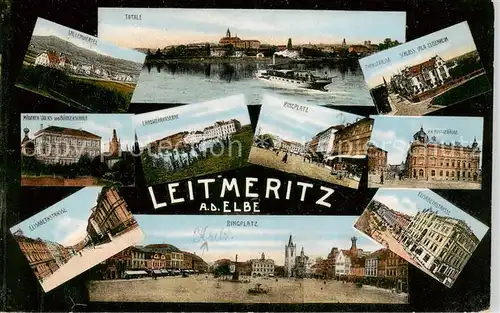 AK / Ansichtskarte  Leitmeritz_Litomerice_Nordboehmen Panorama Villenviertel Maedchen Volks und Buergerschule Landwehrkaserne Elisabethstrasse Ringplatz KK Postgebaeude  Leitmeritz_Litomerice