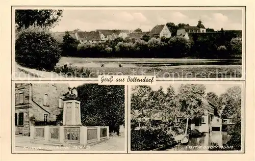 AK / Ansichtskarte 73850390 Bottendorf_Frankenberg_Eder Panorama Kriegerdenkmal Partie an der Muehle Bottendorf_Frankenberg