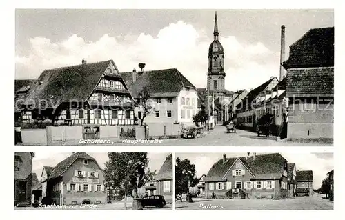 AK / Ansichtskarte  Schuttern_Friesenheim Hauptstrasse Kirche Gasthaus zur Linde Rathaus 