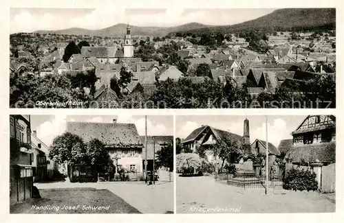 AK / Ansichtskarte  Oberschopfheim_Friesenheim Stadtpanorama Handlung Josef Schwend Kriegerdenkmal 