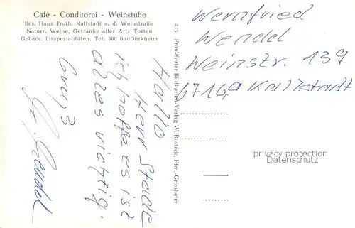 AK / Ansichtskarte  Kallstadt_Rheinland-Pfalz Panorama Luftbild Café Conditorei Weinstube Kallstadt_Rheinland-Pfalz