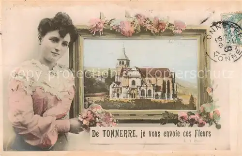 AK / Ansichtskarte  Tonnerre_89_Yonne je vous envoie ces fleurs Eglise Jeune Femme 