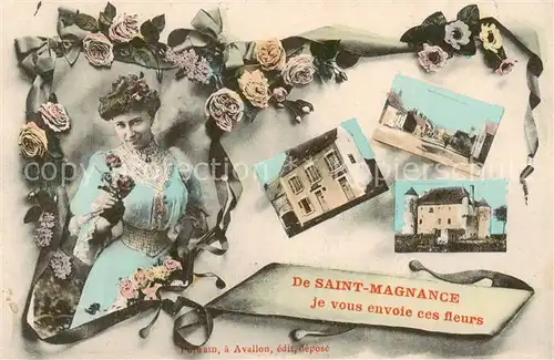 AK / Ansichtskarte  Saint-Magnance_Sainte-Magnance_89_Yonne Je vous envoie ces fleurs jeune femma vues partielles 