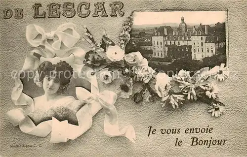 AK / Ansichtskarte  Lescar_64_Pyrenees-Atlantiques Je vous envoie le bonjour Jeune Femme Château 