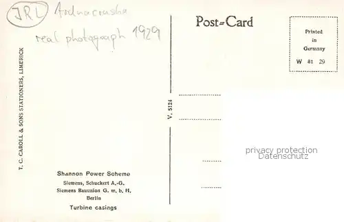 AK / Ansichtskarte  Ardnacrusha_Limerick_Ireland Shannon Power Scheme Turbine casings 