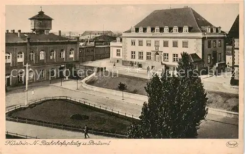 AK / Ansichtskarte 73850579 Kuestrin_Cuestrin_Ostbrandenburg_Kostrzyn_PL Bahnhofsplatz und Postamt 