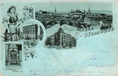 AK / Ansichtskarte  Olomouc_Olmuetz_CZ Panorama Narodni dum Mestsky erloj Ustredni zalozna rolnicka 