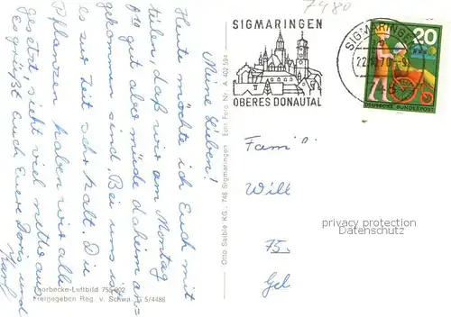 AK / Ansichtskarte  Sigmaringen Fliegeraufnahme Sigmaringen