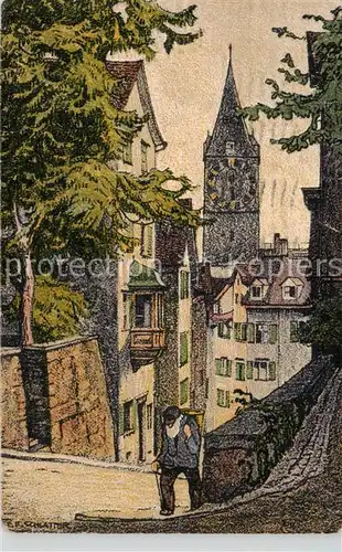 AK / Ansichtskarte  Zuerich_ZH Pfalzgasse mit St. Peter Kirche Kuenstlerkarte Zuerich_ZH