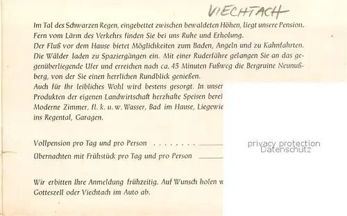 AK / Ansichtskarte  Viechtach_Bayerischer_Wald Pension Schnitzmuehle im Tal des Schwarzen Regen Buch Viechtach_Bayerischer