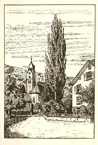 AK / Ansichtskarte  Buchs__Buchs-Werdenberg_SG Alte evangelische Kirche mit Pfarrhaus Zeichnung Kuenstlerkarte 