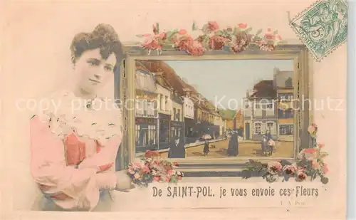 AK / Ansichtskarte  Saint-Pol_-sur-Ternoise_62_Pas-de-Calais je vous envoie ces Fleurs Vue partielle 