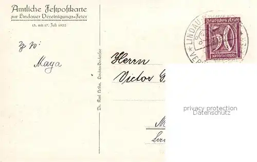 AK / Ansichtskarte 73850952 Lindau__Bodensee Vereinigungsfeier 1922 Teilansichten 