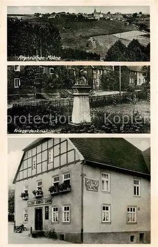 AK / Ansichtskarte 73851016 Moehne_Belecke Altenruethen Kriegerdenkmal Gasthaus Schoen 