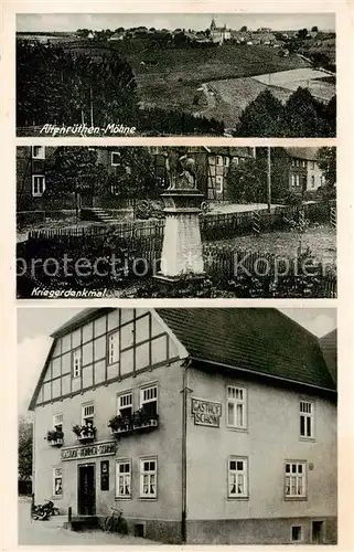 AK / Ansichtskarte  Moehne_Belecke Altenruethen Kriegerdenkmal Gasthaus Schoen 