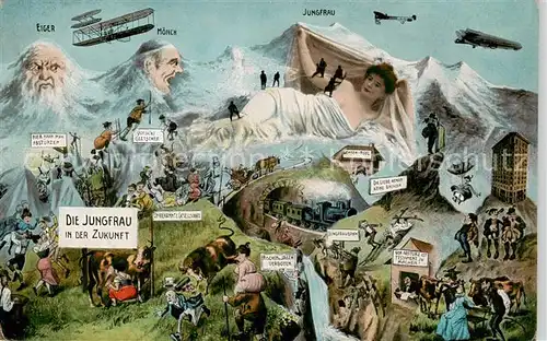 AK / Ansichtskarte  Wengen__BE mit Eiger Moench und Jungfrau Karikatur 
