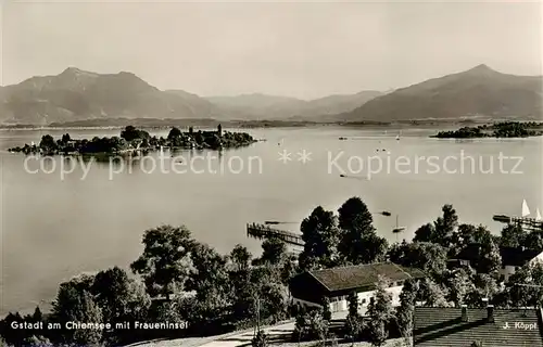 AK / Ansichtskarte  Gstadt_Chiemsee Panorama Blick zur Fraueninsel Chiemgauer Alpen Gstadt_Chiemsee