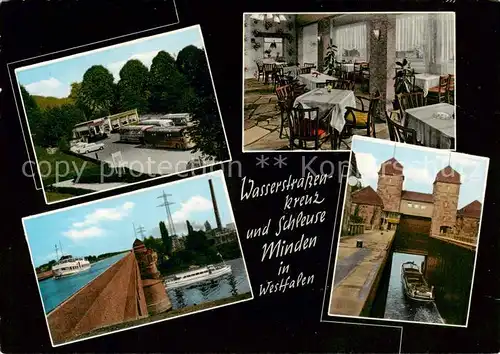 AK / Ansichtskarte 73851515 Minden__Westfalen_Weser Wasserstrassenkreuz und Schleuse Café Restaurant Schachtschleuse 