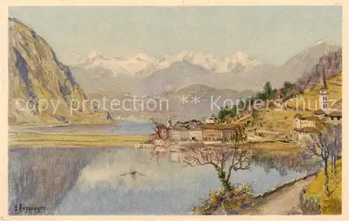 AK / Ansichtskarte  Bissone_Lago_di_Lugano_TI Panorama Kuenstlerkarte 