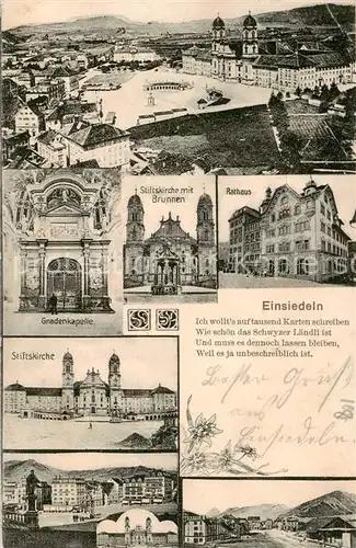 AK / Ansichtskarte  Einsiedeln__SZ Panorama Stiftskirche Gnadenkapelle Rathaus  