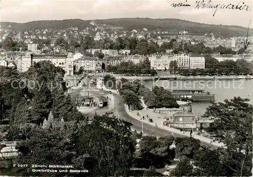 AK / Ansichtskarte  Zuerich_ZH Stadtpanorama mit Buerkliplatz Quaibruecke und Bellevue Zuerich_ZH