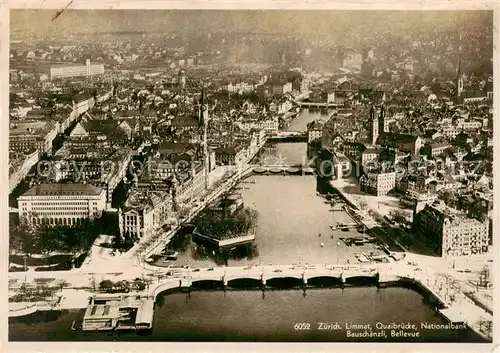 AK / Ansichtskarte  Zuerich_ZH Stadtpanorama Limmat Quaibruecke Nationalbank Bauschaenzli Bellevue Zuerich_ZH