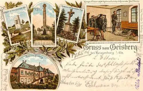 AK / Ansichtskarte  Geisberg_67_Bas-Rhin Denkmal Erob Geschuetz 1870 Denkmal der III. Armee Kronprinz Friedrich Wilhelm Leiche des Generals Abel Douay Schloss Geisberg 