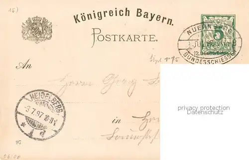AK / Ansichtskarte 73851750 Nuernberg Deutsches Bundesschiessen Koenigreich Bayern Kuenstlerkarte Nuernberg