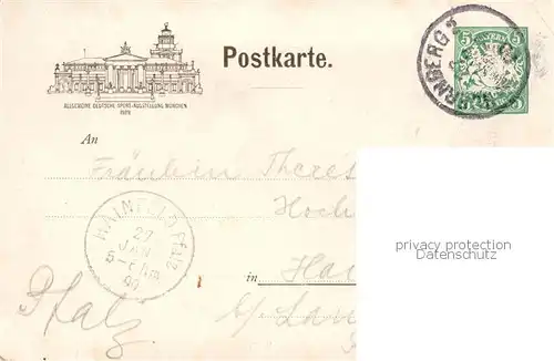 AK / Ansichtskarte  Muenchen Allgemeine Deutsche Sportausstellung 1899 Kuenstlerkarte Offizielle Karte No. 11 Muenchen