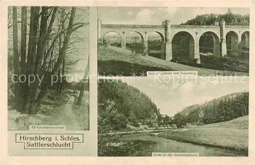 AK / Ansichtskarte  Hirschberg__Jelenia_Gora_Riesengebirge_PL Sattlerschlucht Elf Geschwisterlinde Bober Viadukt  