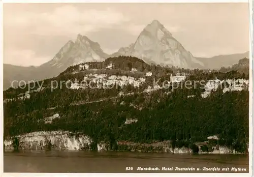 AK / Ansichtskarte  Morschach_SZ Hotel Axenstein und Axenfels mit Mythen 
