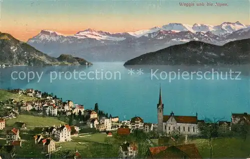AK / Ansichtskarte  Weggis_Vierwaldstaettersee Weggis und die Alpen Weggis_Vierwaldstaettersee